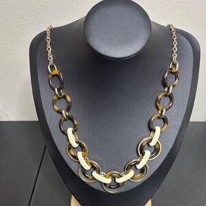 Talbots Tortoise Chunky Chain Long Necklace Gold Tone